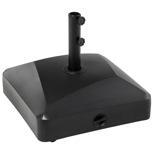 Photo of Outsunny Garden Parasol Base Holder, 43kg Water or 60kg Sand Filled, Outdoor Market Umbrella Stand Weight with Wheels and Brakes, Black in Black colour on a white background