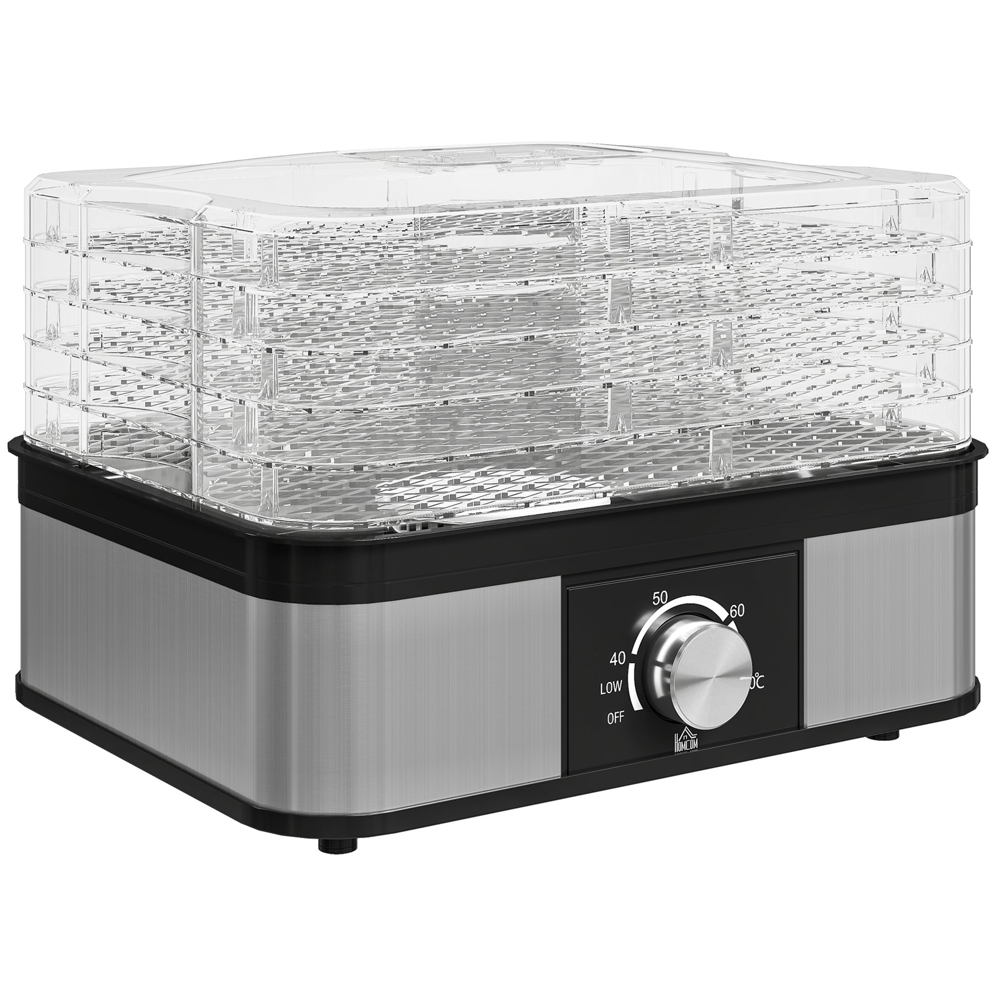 Photo of HOMCOM 5 Tier Food Dehydrator, 245W Stainless Steel Food Dryer Machine with Adjustable Temperature for Drying Fruit, Meat, Vegetable, Jerky and Pet Treat, Black in Black colour on a white background