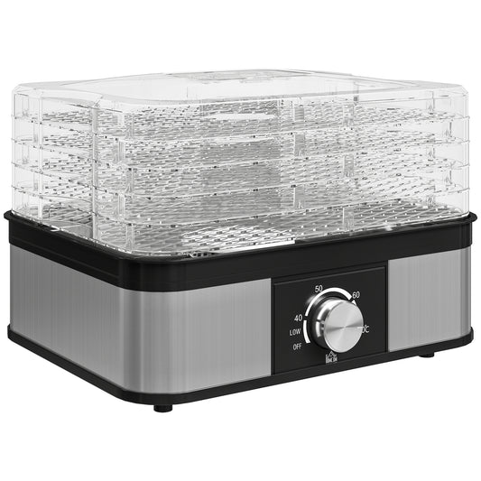 Photo of HOMCOM 5 Tier Food Dehydrator, 245W Stainless Steel Food Dryer Machine with Adjustable Temperature for Drying Fruit, Meat, Vegetable, Jerky and Pet Treat, Black in Black colour on a white background
