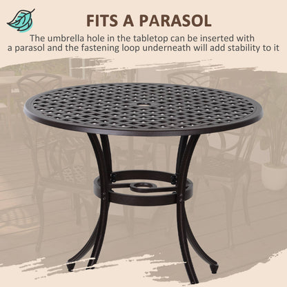 Outsunny round lattice-top table with a central parasol hole and support ring