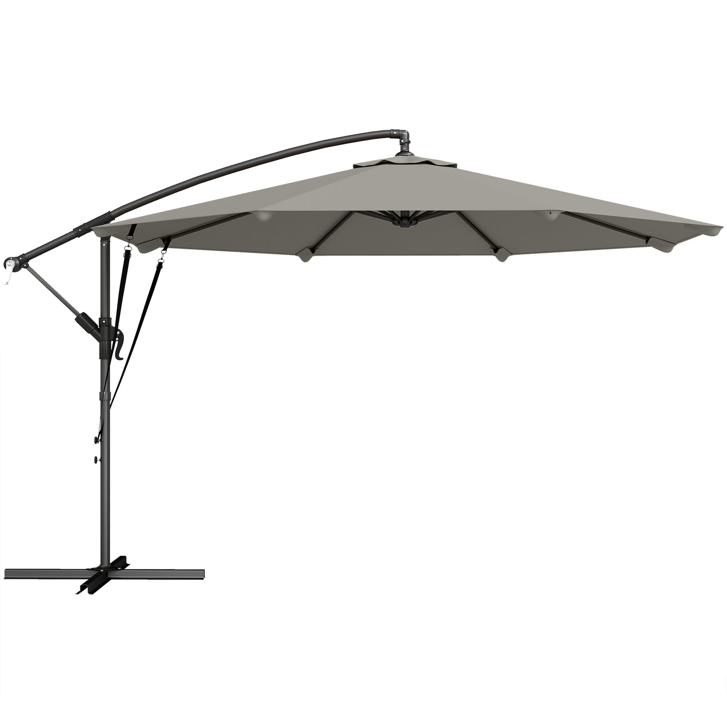 Photo of Outsunny 3 m Cantilever Parasol with Protective Cover and Wind Ropes, Banana Parasol with Crank Handle, Light Grey in Grey colour on a white background