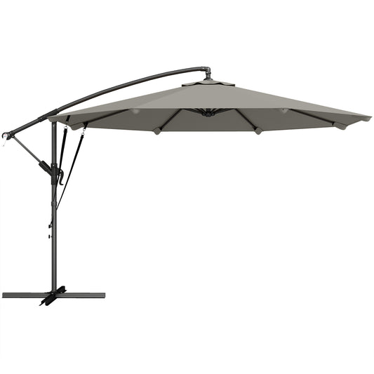 Photo of Outsunny 3 m Cantilever Parasol with Protective Cover and Wind Ropes, Banana Parasol with Crank Handle, Light Grey in Grey colour on a white background
