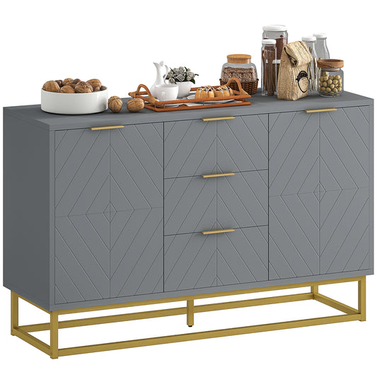 Photo of HOMCOM Sideboard with 3 Drawers and Adjustable Shelves for Living Room - Grey in Grey colour on a white background