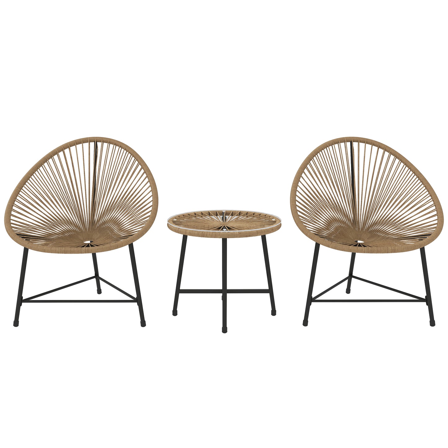 Photo of Outsunny 3 Pieces Rattan Bistro Set, Garden Bistro Set with Acapulco Chairs and Glass Top Table, Small Garden Furniture Set with Reinforced Metal Frame for Outdoor, Patio, Balcony, Natural in Natural colour on a white background