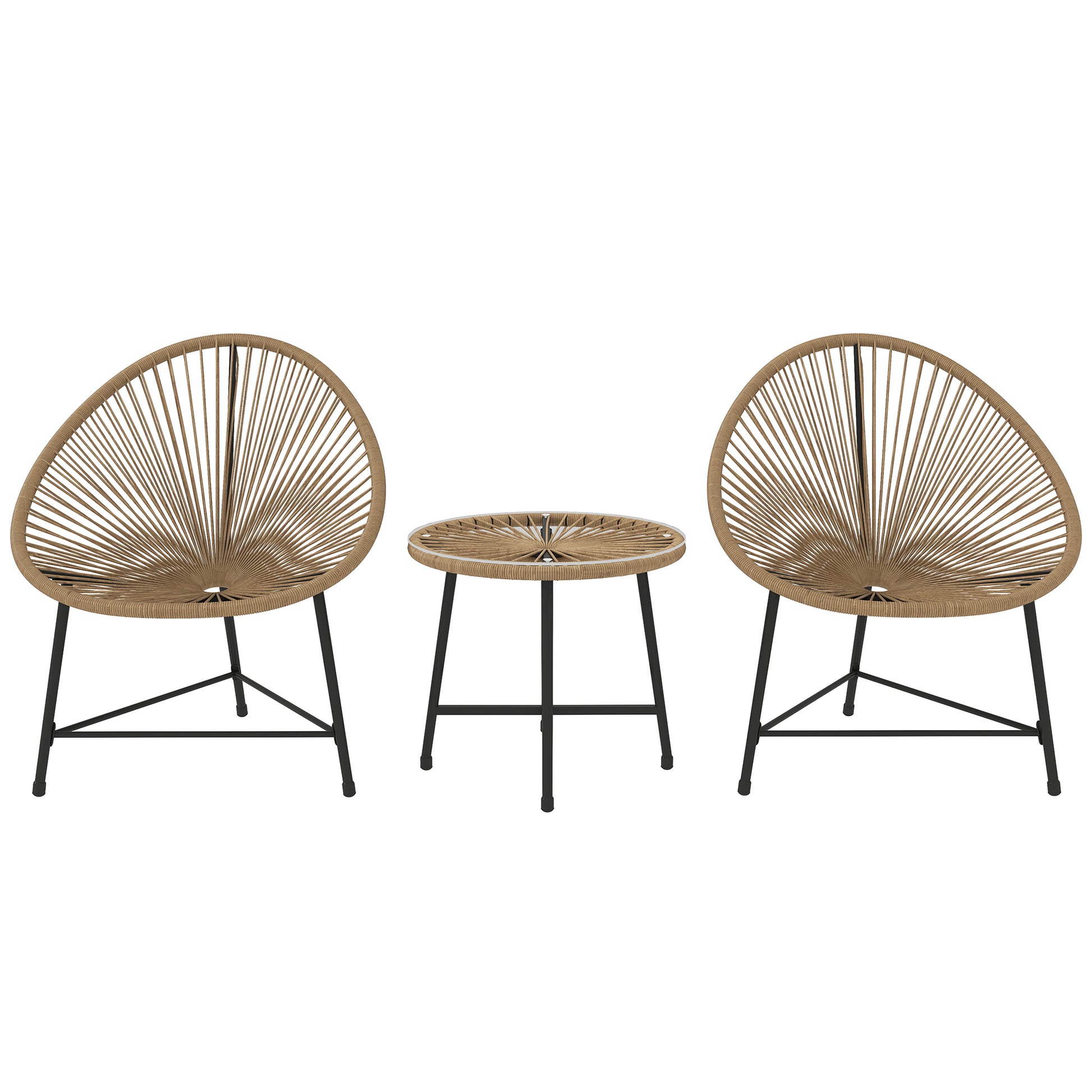 Photo of Outsunny 3 Pieces Rattan Bistro Set, Garden Bistro Set with Acapulco Chairs and Glass Top Table, Small Garden Furniture Set with Reinforced Metal Frame for Outdoor, Patio, Balcony, Natural in Natural colour on a white background