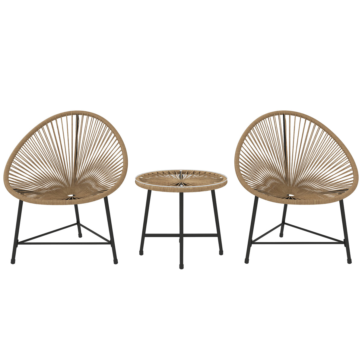 Photo of Outsunny 3 Pieces Rattan Bistro Set, Garden Bistro Set with Acapulco Chairs and Glass Top Table, Small Garden Furniture Set with Reinforced Metal Frame for Outdoor, Patio, Balcony, Natural in Natural colour on a white background