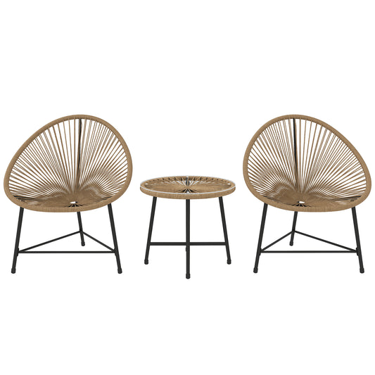 Photo of Outsunny 3 Pieces Rattan Bistro Set, Garden Bistro Set with Acapulco Chairs and Glass Top Table, Small Garden Furniture Set with Reinforced Metal Frame for Outdoor, Patio, Balcony, Natural in Natural colour on a white background