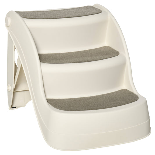 Photo of PawHut Foldable Pet Stairs Portable Dog Steps 3-Step Design with Non-slip Mats for High Beds, Sofas, 49 x 38 x 38 cm, Cream in Cream colour on a white background