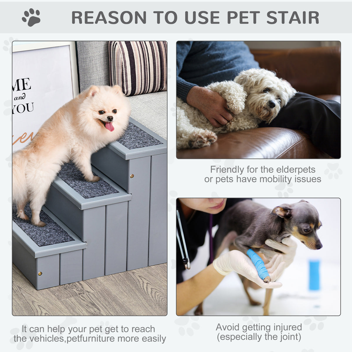 PawHut pet stairs helping a small dog climb onto furniture