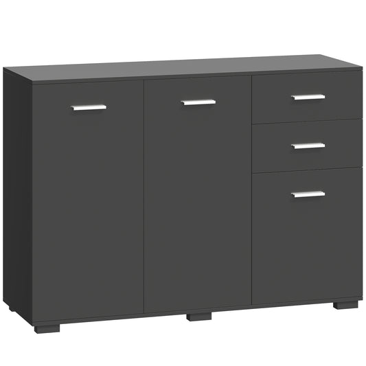 Photo of HOMCOM Sideboard, Modern Storage Cabinet with 2 Drawers, 3 Doors and Adjustable Shelves, Black in Black colour on a white background