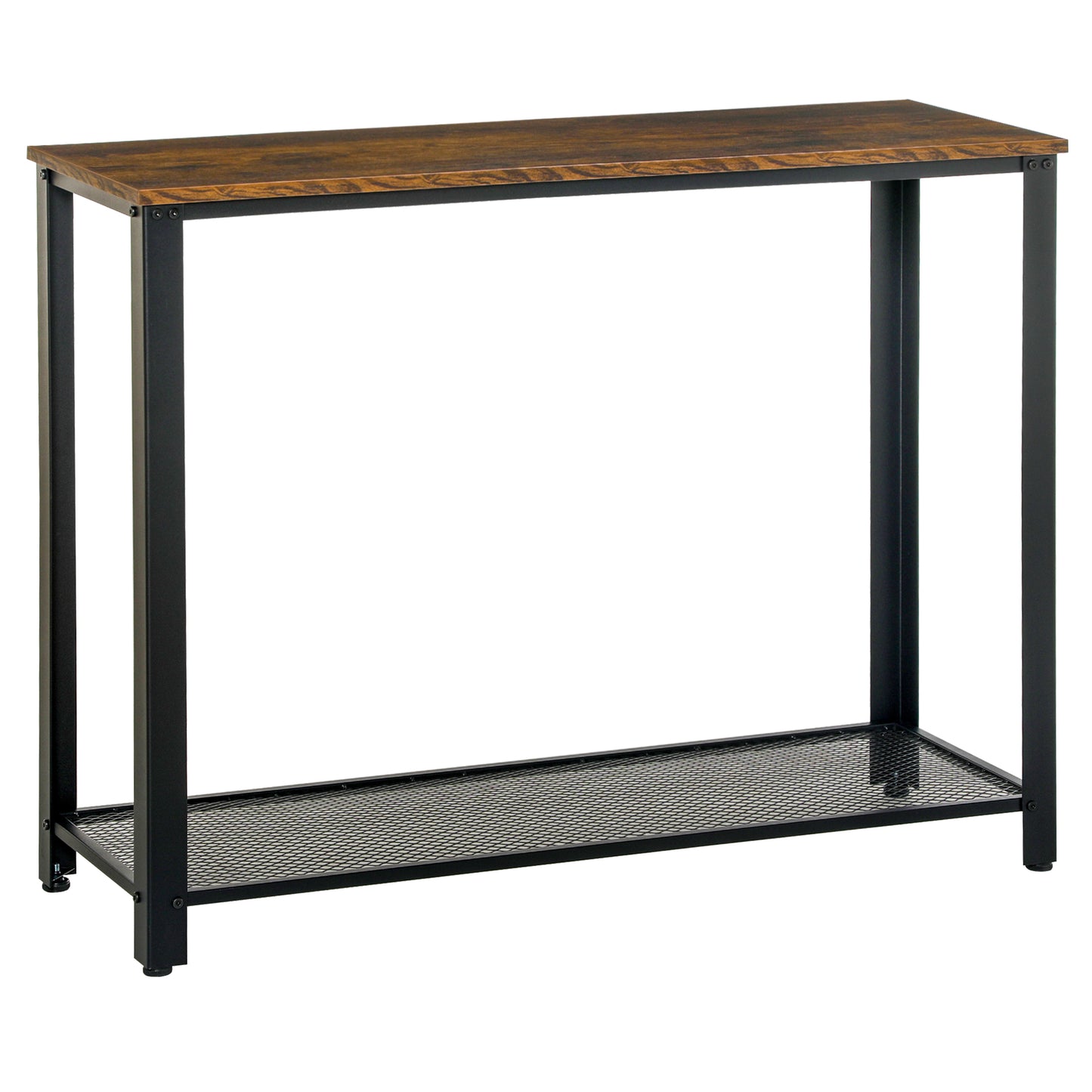 Photo of HOMCOM Industrial Console Table，Entryway Table w/Bottom Mesh Shelf Metal Frame Vintage Sofa Table for Hallway, Living Room, Rustic Brown in Brown colour on a white background