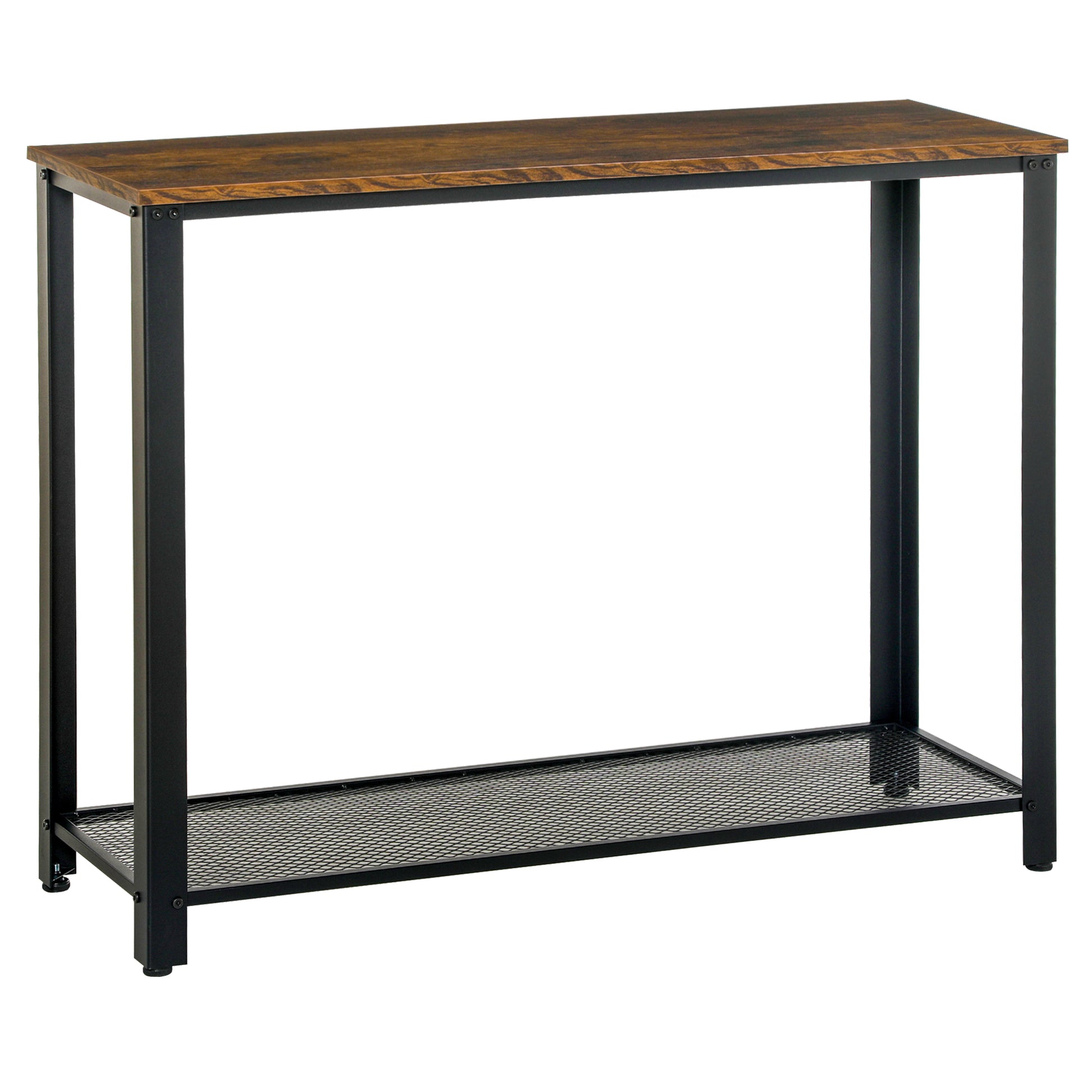 Photo of HOMCOM Industrial Console Table，Entryway Table w/Bottom Mesh Shelf Metal Frame Vintage Sofa Table for Hallway, Living Room, Rustic Brown in Brown colour on a white background