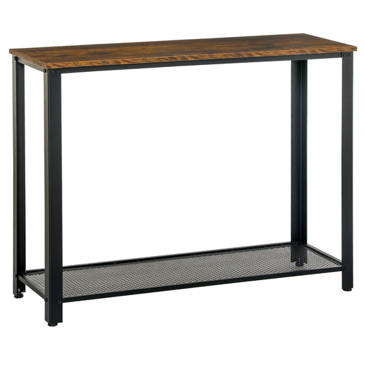 Photo of HOMCOM Industrial Console Table，Entryway Table w/Bottom Mesh Shelf Metal Frame Vintage Sofa Table for Hallway, Living Room, Rustic Brown in Brown colour on a white background