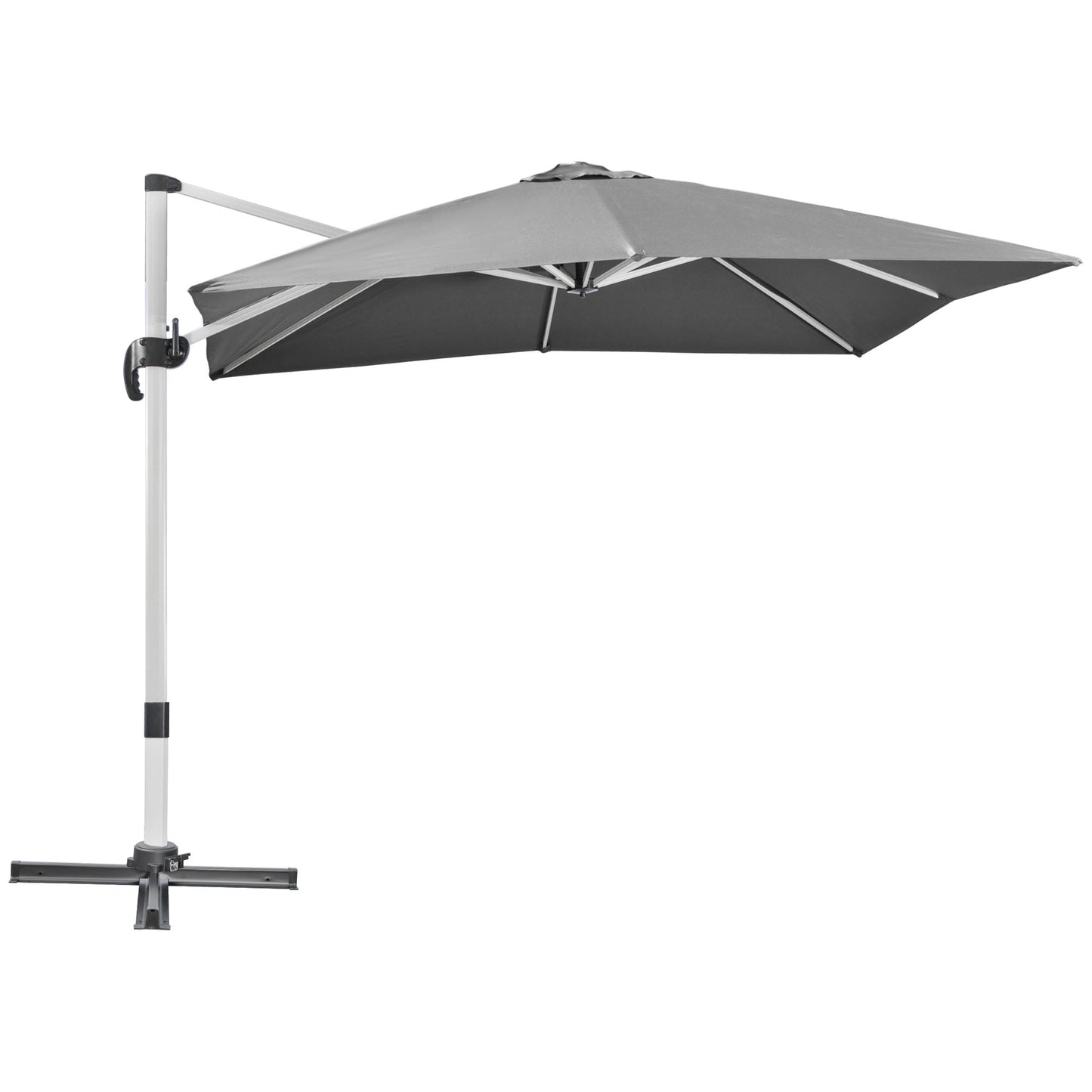 Photo of Outsunny 3 x 3(m) Cantilever Roma Parasol, Square Garden Umbrella with Cross Base, Crank Handle, Tilt, 360° Rotation and Aluminium Frame, Grey in Grey colour on a white background