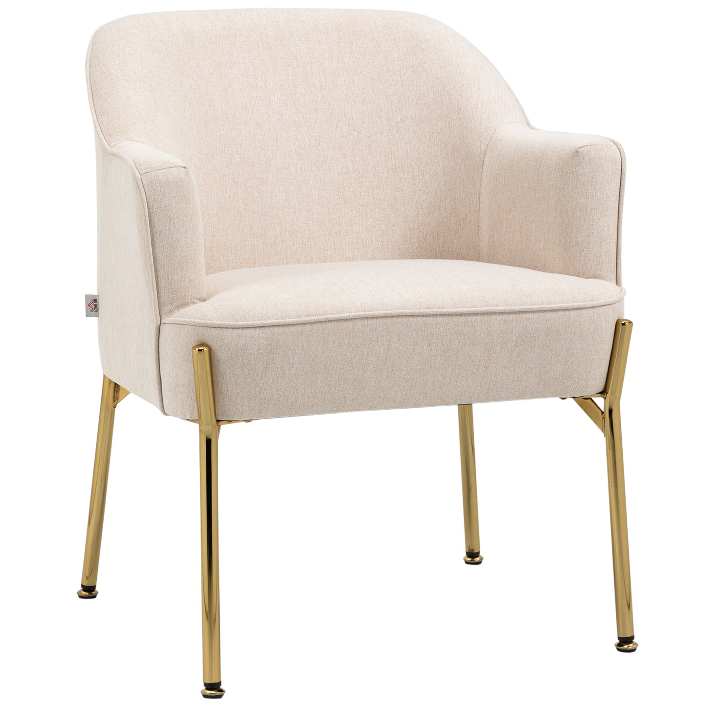 Photo of HOMCOM Fabric Accent Chair, Modern Armchair with Metal Legs for Living Room, Bedroom, Home Office, Cream in Cream colour on a white background