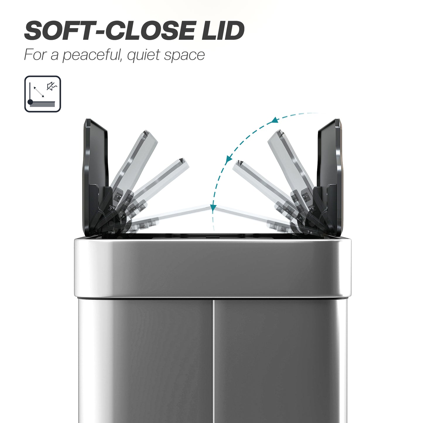 HOMCOM 55L Sensor Bin, Large Automatic Touchless Rubbish Bin with Soft-Close Lid, Silver Tone
