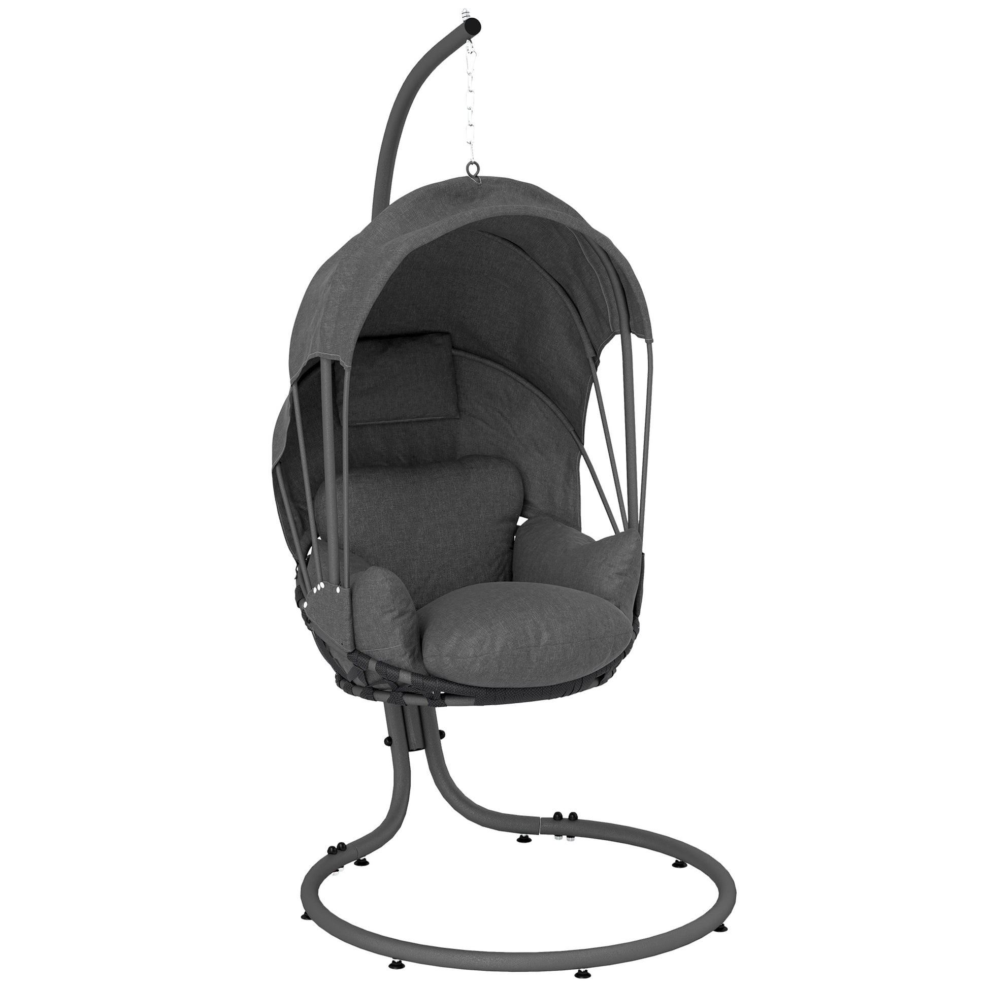 Photo of Outsunny Hanging Egg Chair Swing Hammock Chair with Stand, Cushion and Retractable Canopy, for Indoor and Outdoor, Grey in Grey colour on a white background
