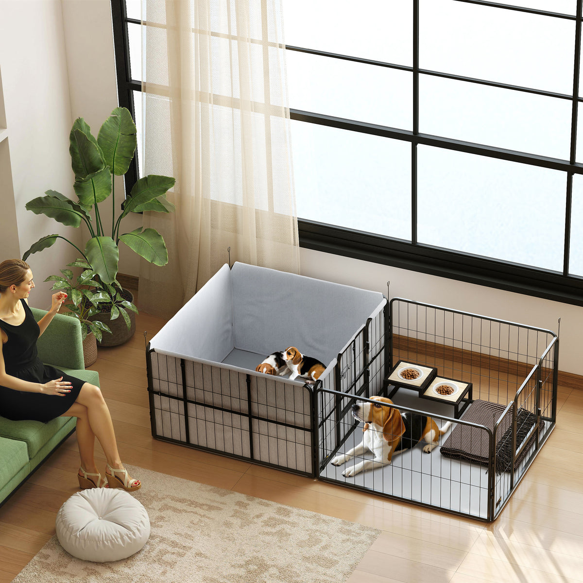 PawHut Seven-Panel Dog Whelping Box, Dog Playpen with Washable Whelping Pads, Wind-Resistant Fabric, for Small and Medium Dogs