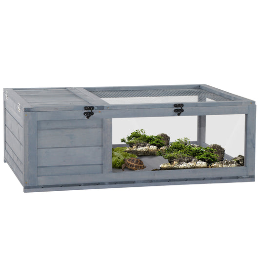 Photo of PawHut Tortoise House, Small Reptile Wooden House, with Mesh Roofs, Side Panels, for Turtles, Lizards, Geckos and Snakes in Snakes colour on a white background