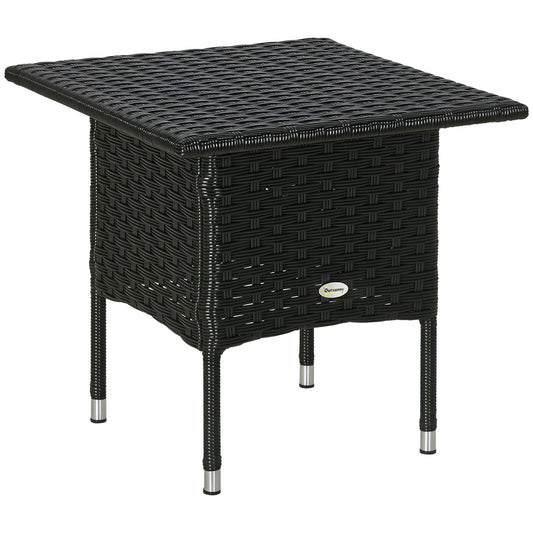 Photo of Outsunny Rattan Side Table, Outdoor Coffee Table with Plastic Board Under the Full Woven Table Top for Patio, Garden, Balcony, Black in Black colour on a white background