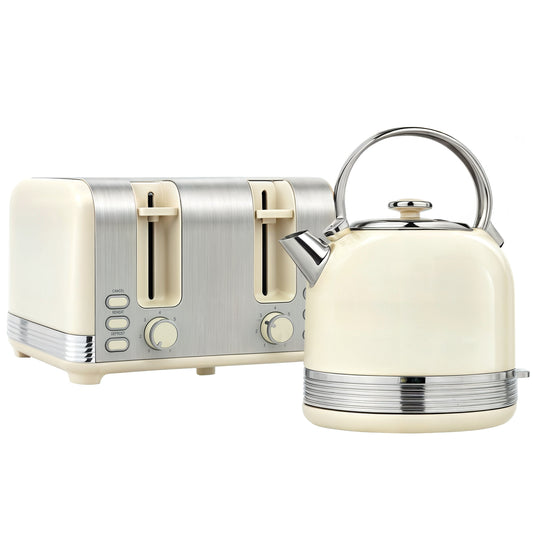 Photo of HOMCOM Kettle And Toaster Set, Polished Metal Kitchen Appliance Set for Breakfast Stations & Countertop, Cream in Cream colour on a white background