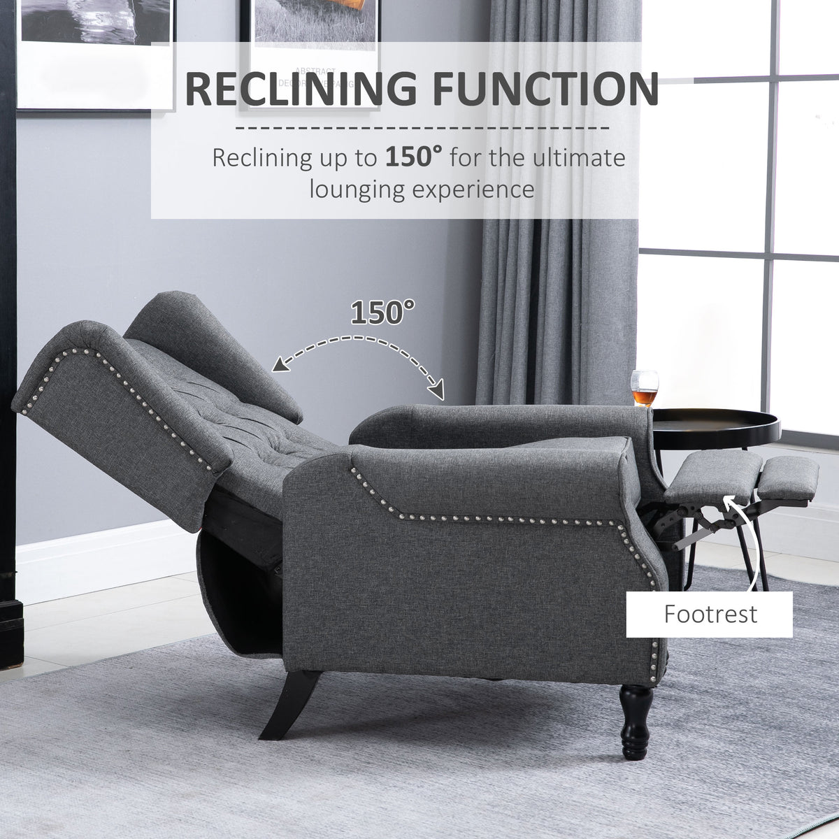 HOMCOM gray recliner tilted back with the footrest extended