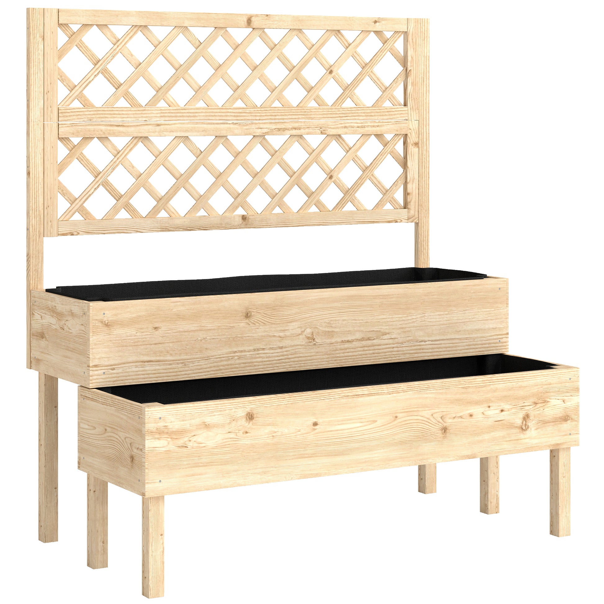 Photo of Outsunny Raised Garden Bed 2-Tier Stepped Design Planter Box with Trellis for Climbing Plants 108x62x120 cm in cm colour on a white background