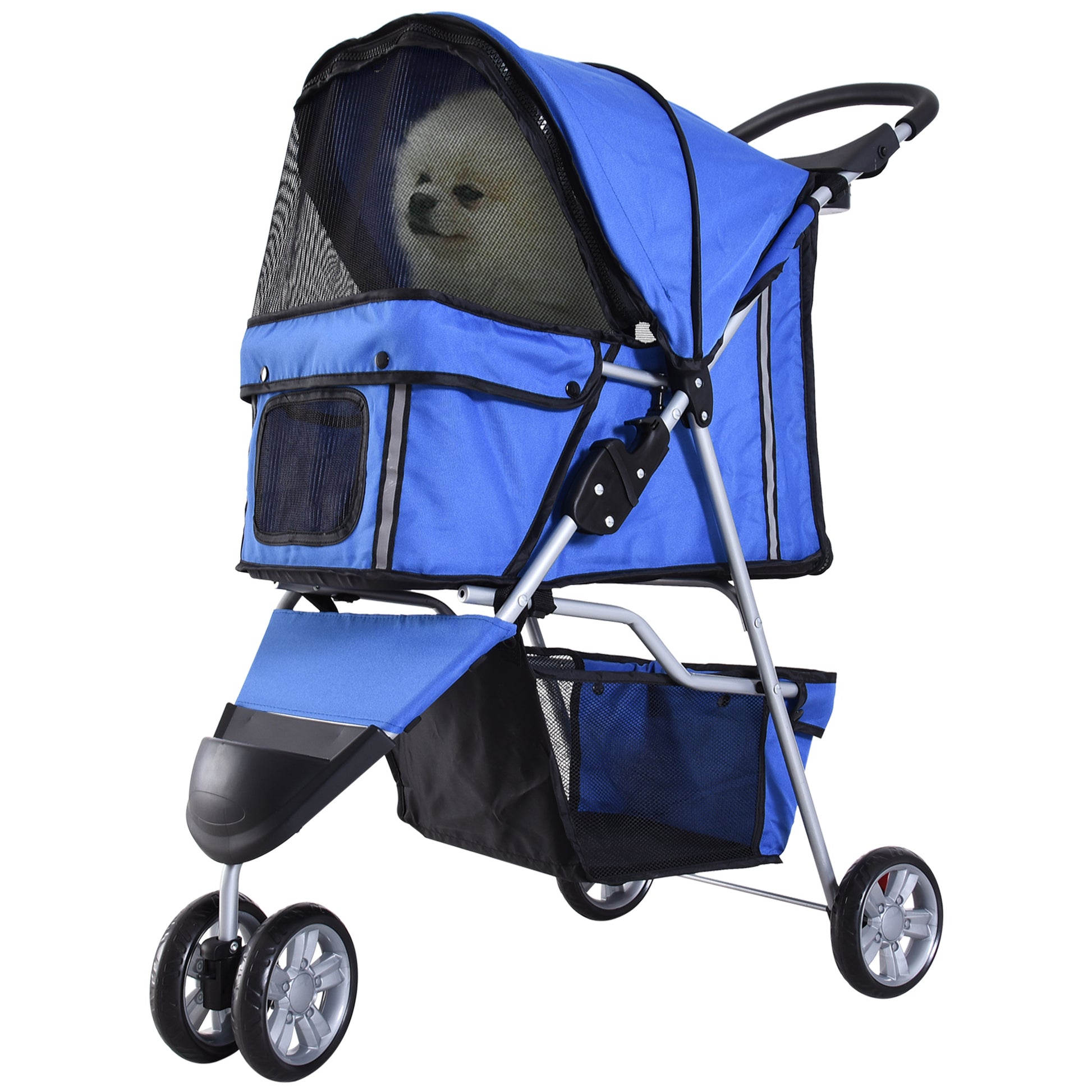 Photo of PawHut 3 Wheel Pet Stroller for Small and Miniature Dogs, Blue in Blue colour on a white background