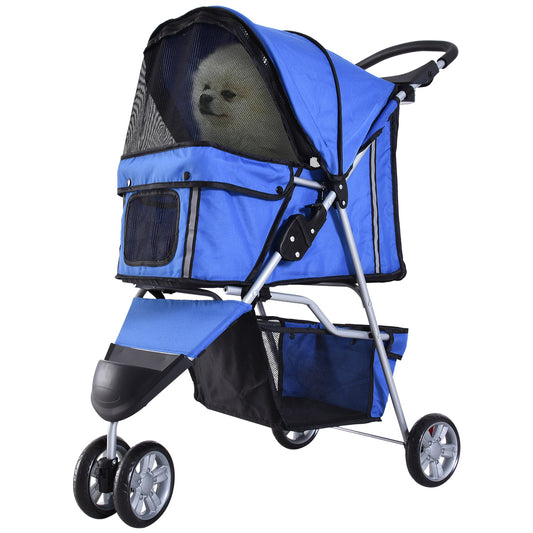 Photo of PawHut 3 Wheel Pet Stroller for Small and Miniature Dogs, Blue in Blue colour on a white background