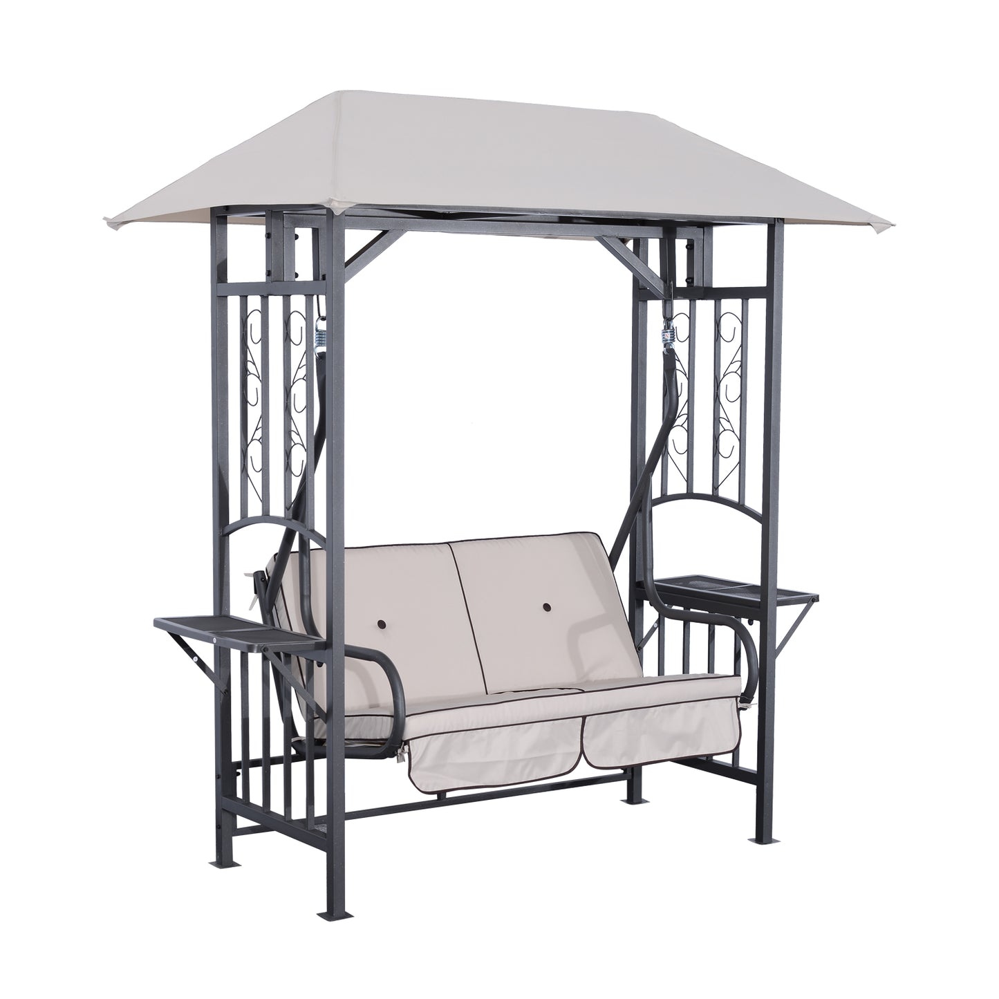 Photo of Outsunny Outdoor Garden 2 Seater Canopy Swing Chair Seat Porch Loveseat Vintage Hammock Cushioned Seat w/ and Side Drink Panel in Panel colour on a white background