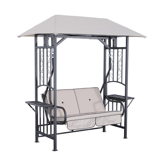 Photo of Outsunny Outdoor Garden 2 Seater Canopy Swing Chair Seat Porch Loveseat Vintage Hammock Cushioned Seat w/ and Side Drink Panel in Panel colour on a white background