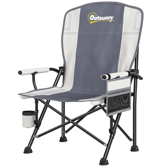 Photo of Outsunny Padded Camping Chair Adults Heavy Duty Folding Chair Side Pocket Cup Holder Carry Bag Outdoor Light Grey in Grey colour on a white background