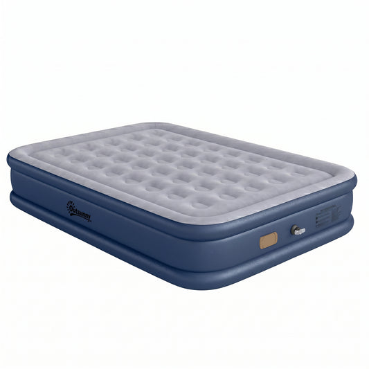 Photo of Outsunny Inflatable Mattress, Double Air Bed with Built-in Electric Pump, 3 Mins Inflation, Flocked Surface, Grey in Grey colour on a white background