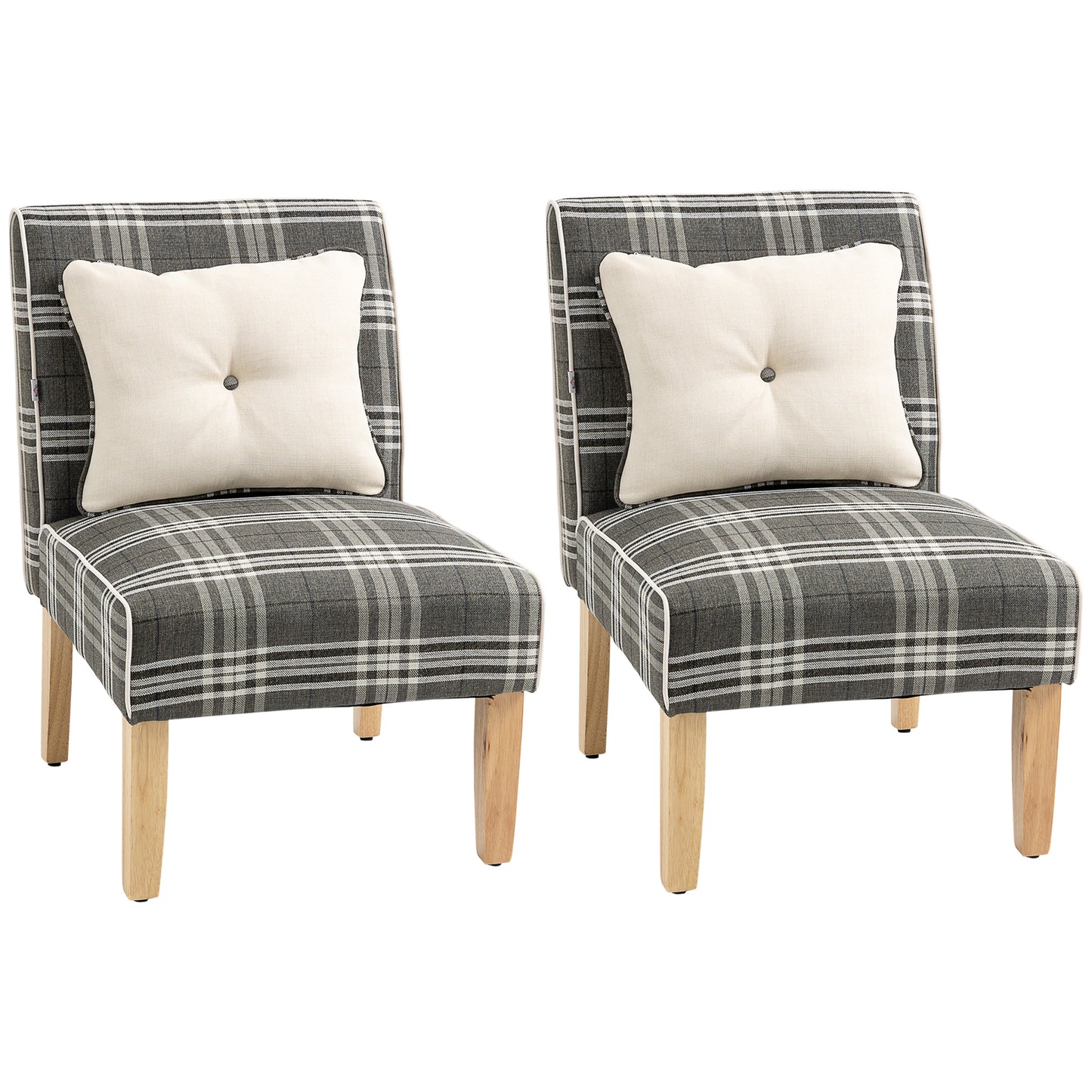 Photo of HOMCOM Modern Dining Chairs Set of 2, Accent Chair with Patterned Upholstery, Throw Pillows and Rubber Wood Legs, for Kitchen Living Room, Grey in Grey colour on a white background