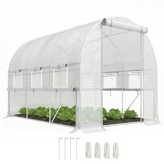 Photo of Outsunny Walk-in Polytunnel Greenhouse Green House with Roll-up Sidewalls, UV-resistant PE Cover, 3 x 2 x 2m, White in White colour on a white background