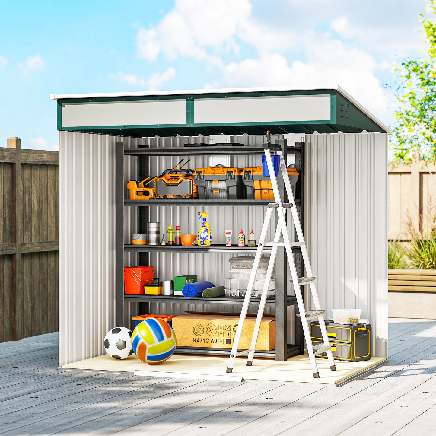 Outsunny 6.5 x 4FT Galvanised Metal Shed with Foundation Kit, Lockable Tool Garden Shed with Double Sliding Doors, Vents, Green