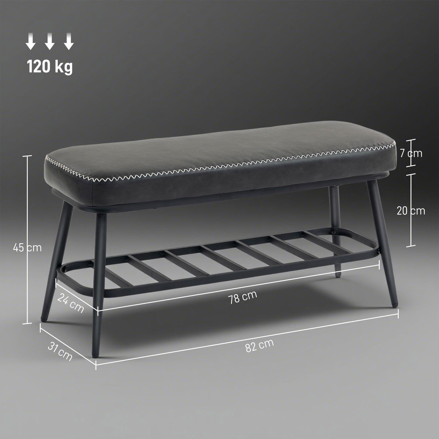 HOMCOM PU Leather Shoe Storage Bench - Charcoal Grey