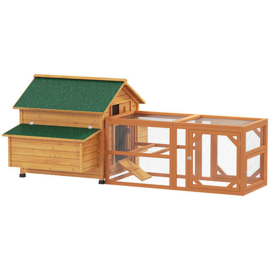 Photo of PawHut 2 Piece Wooden Chicken Coop and Run Set, Poultry Run Cage with Nesting Box, Slide-Out Tray, for 4-8 Chickens, Yellow in Yellow colour on a white background