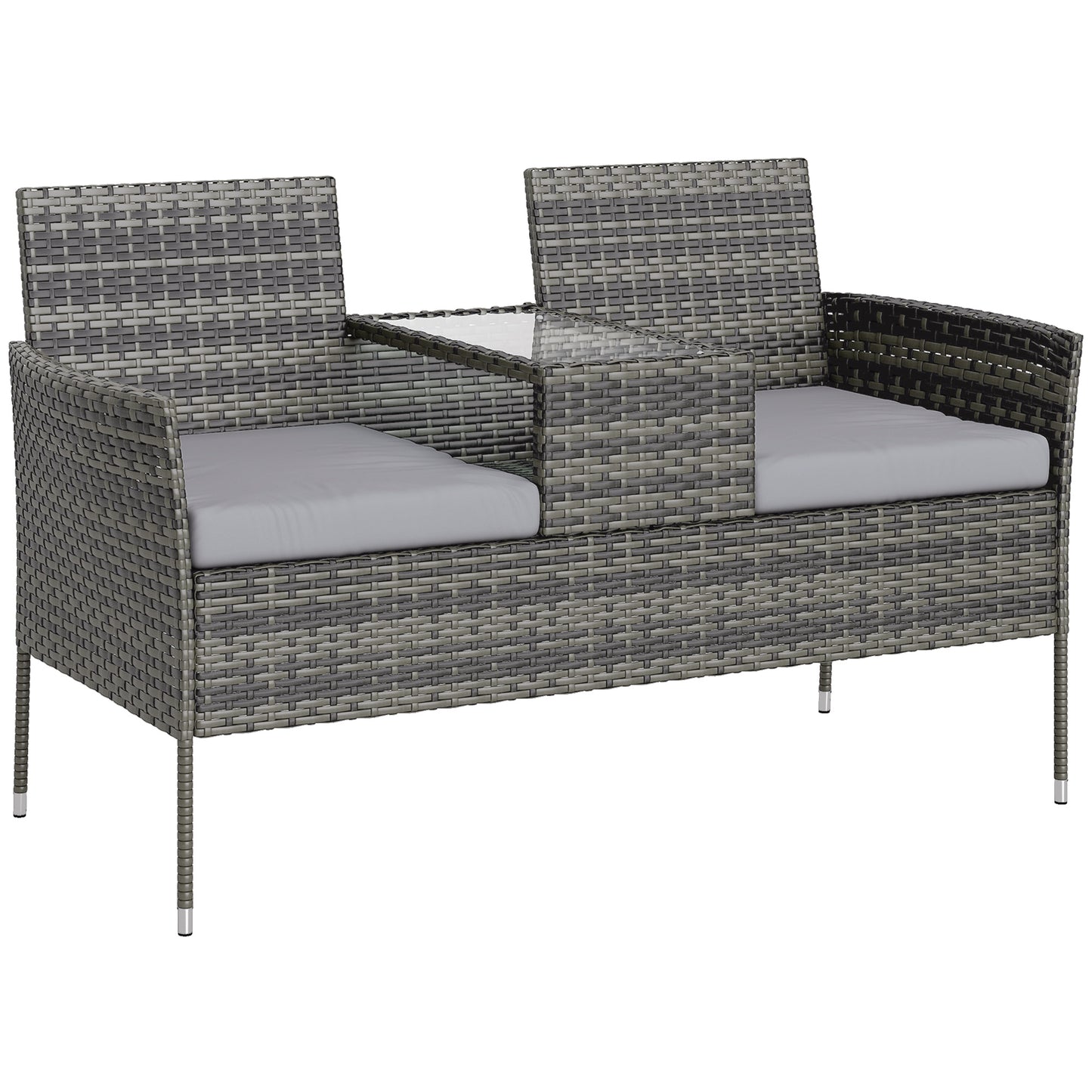 Photo of Outsunny Two-Seat Rattan Chair, with Middle Table - Charcoal Grey in Grey colour on a white background