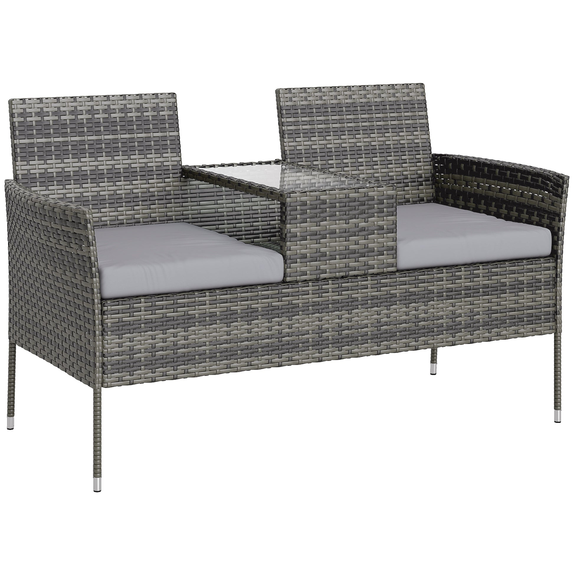 Photo of Outsunny Two-Seat Rattan Chair, with Middle Table - Charcoal Grey in Grey colour on a white background