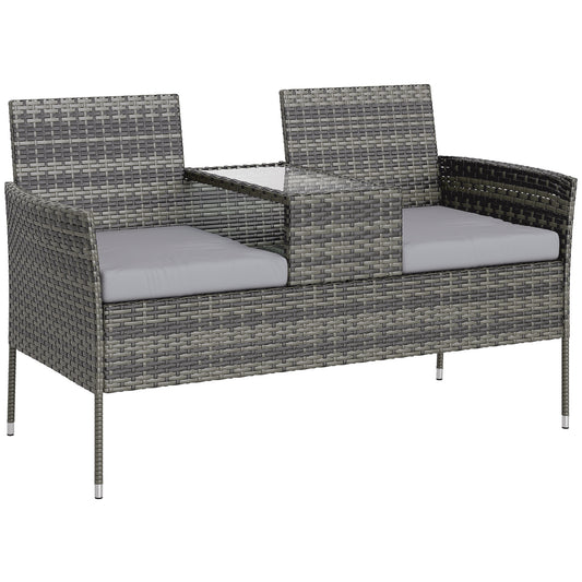 Photo of Outsunny Two-Seat Rattan Chair, with Middle Table - Charcoal Grey in Grey colour on a white background