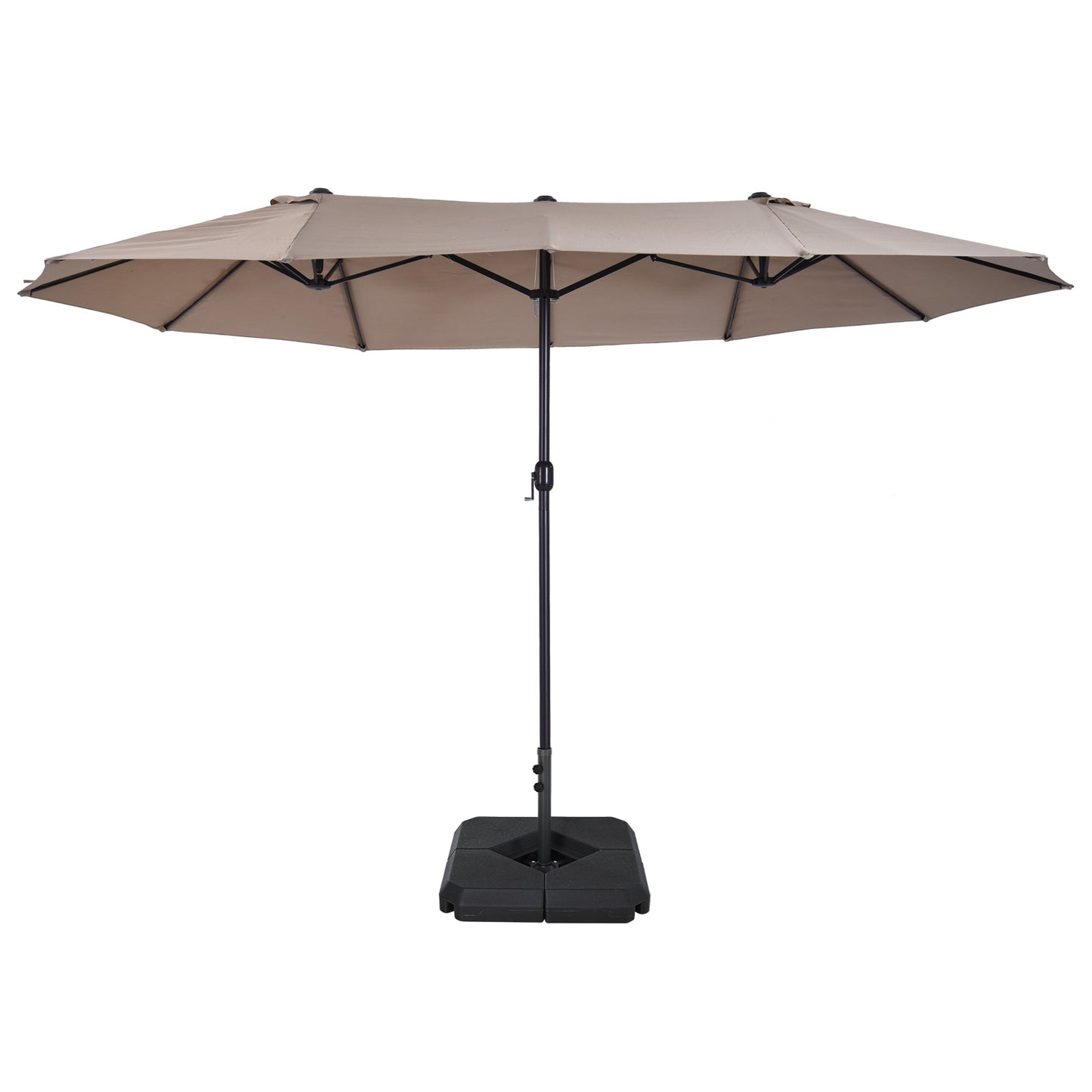 Photo of Outsunny 4.6m Garden Parasol Double-Sided Sun Umbrella Patio Market Shelter Canopy Shade with Weight Base, Tan in Tan colour on a white background
