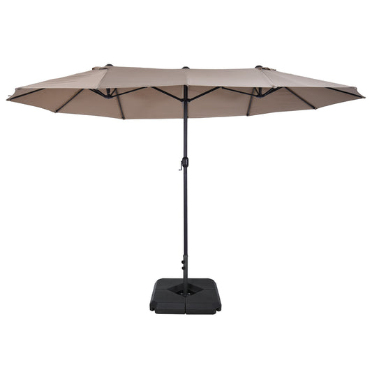Photo of Outsunny 4.6m Garden Parasol Double-Sided Sun Umbrella Patio Market Shelter Canopy Shade with Weight Base, Tan in Tan colour on a white background
