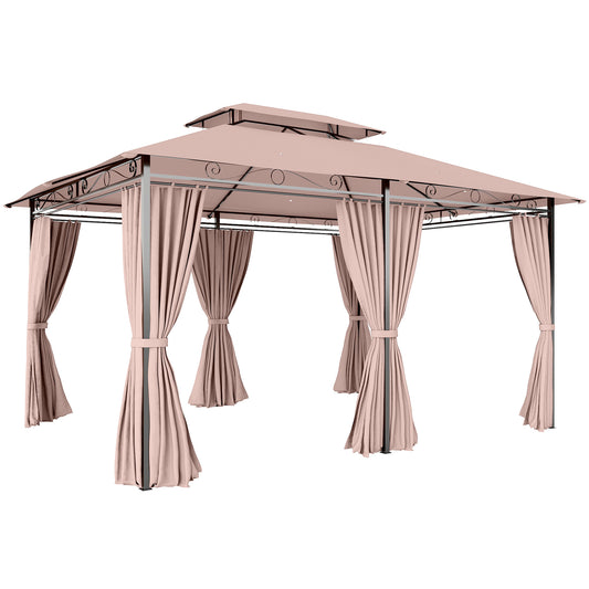 Photo of Outsunny 4m x 3(m)Garden Gazebo, Double Roof Outdoor Gazebo Canopy Shelter with Curtains, Solid Steel Frame for Patio, Garden, Brown in Brown colour on a white background