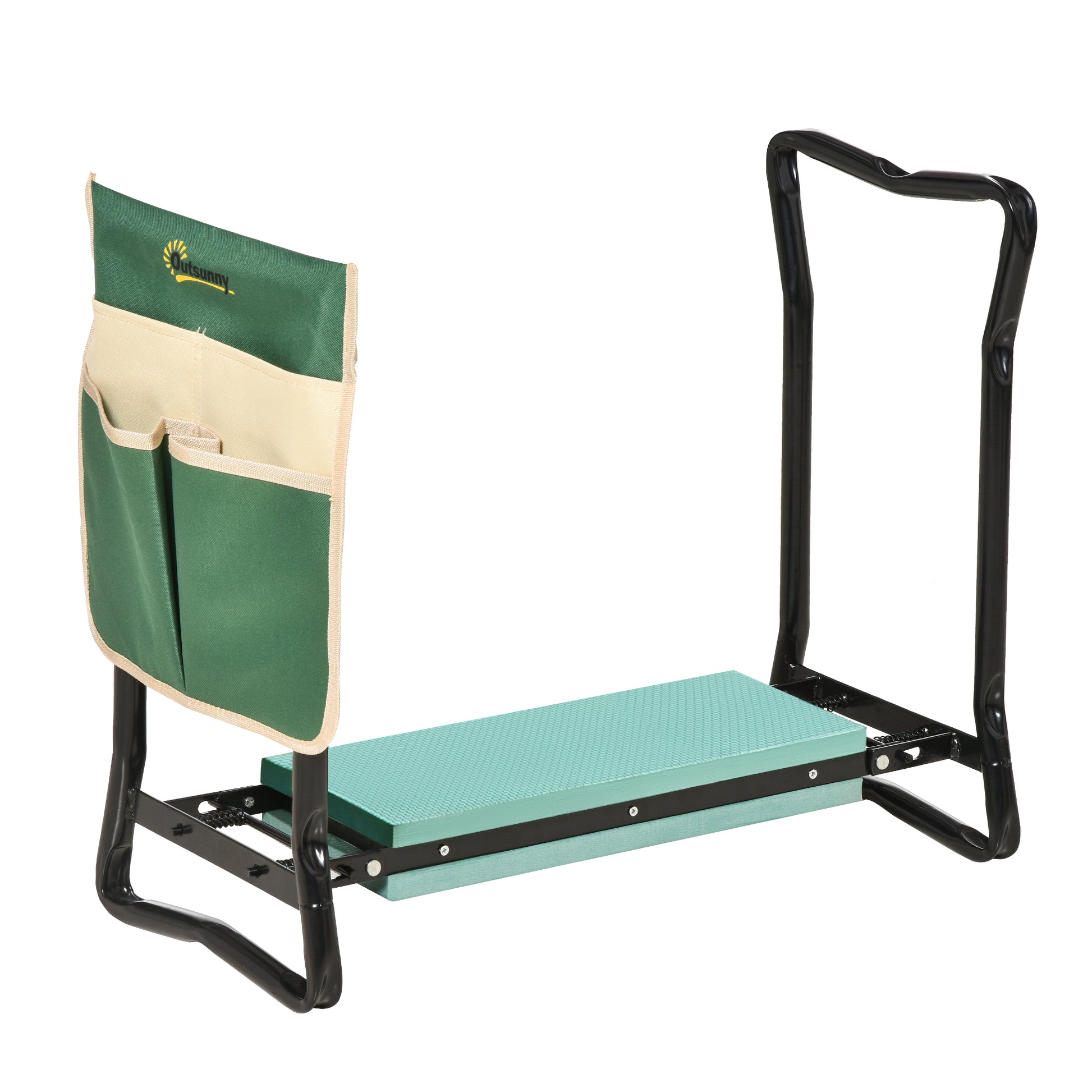 Photo of Outsunny Steel Frame Padded Garden Kneeler, with Tool Bag - Green in Green colour on a white background