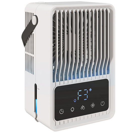 Photo of HOMCOM Portable Air Conditioner, 4-in-1 Mini Air Cooler with 3 Wind Speed, 2 Mist Mode, 7 Colour RGB Light, Black and White in White colour on a white background