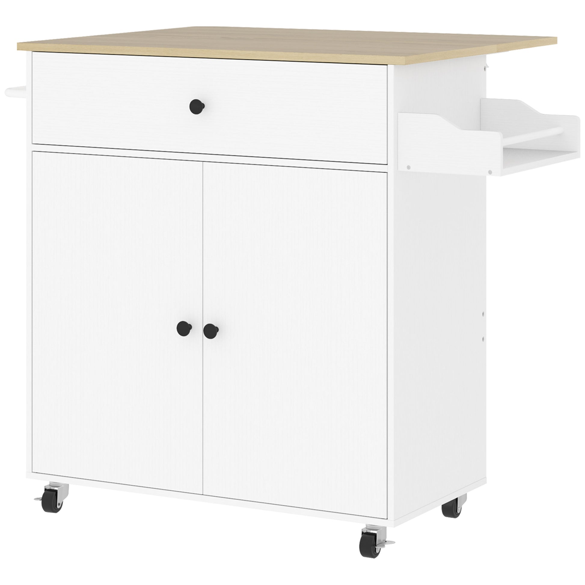 Photo of HOMCOM Rolling Kitchen Island with Drop Leaf, Kitchen Storage Cart with Drawer, Spice Rack and Towel Rack, White in White colour on a white background