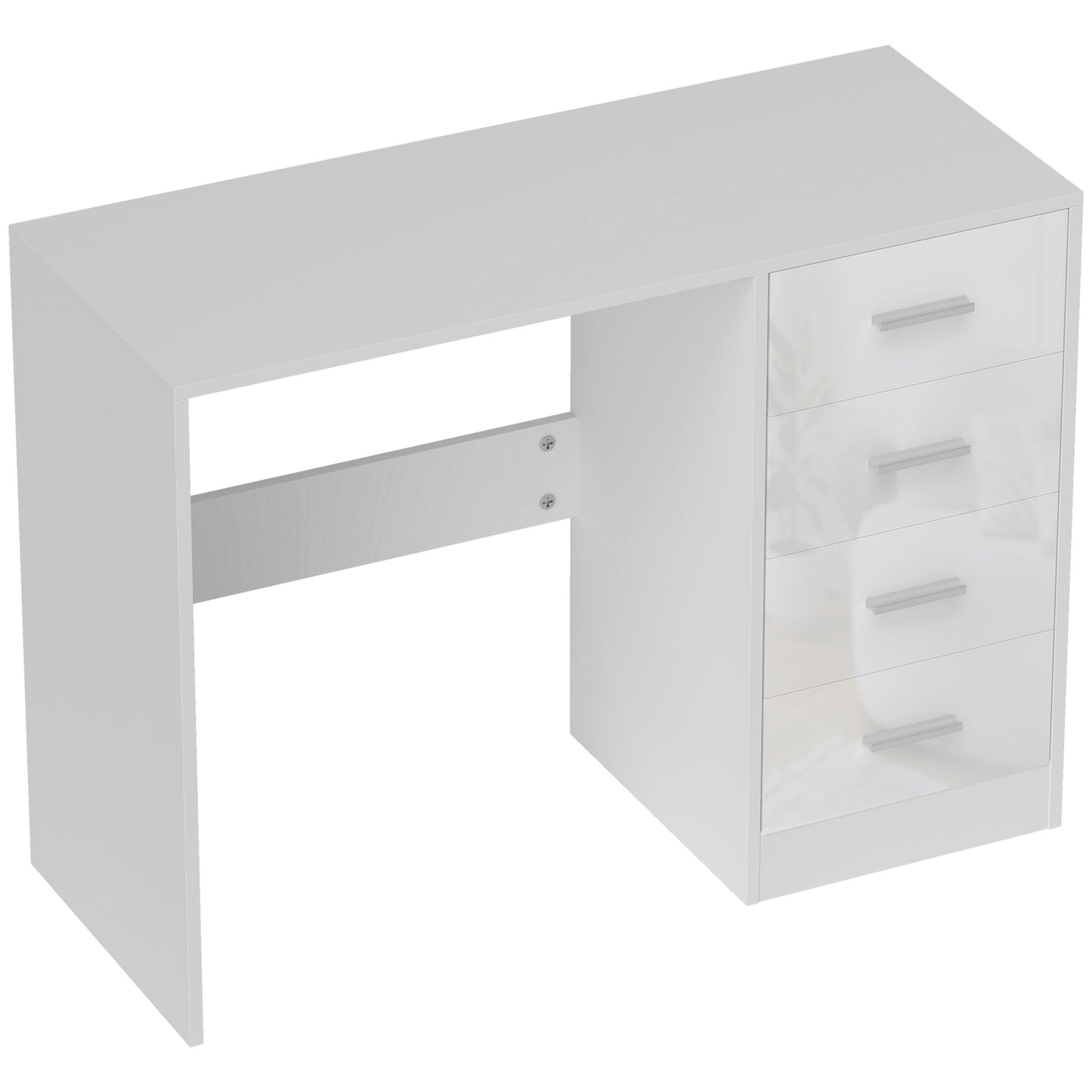 Photo of HOMCOM Computer Desk with Drawers, Dressing Table, High Gloss Home Office Writing Workstation, White in White colour on a white background