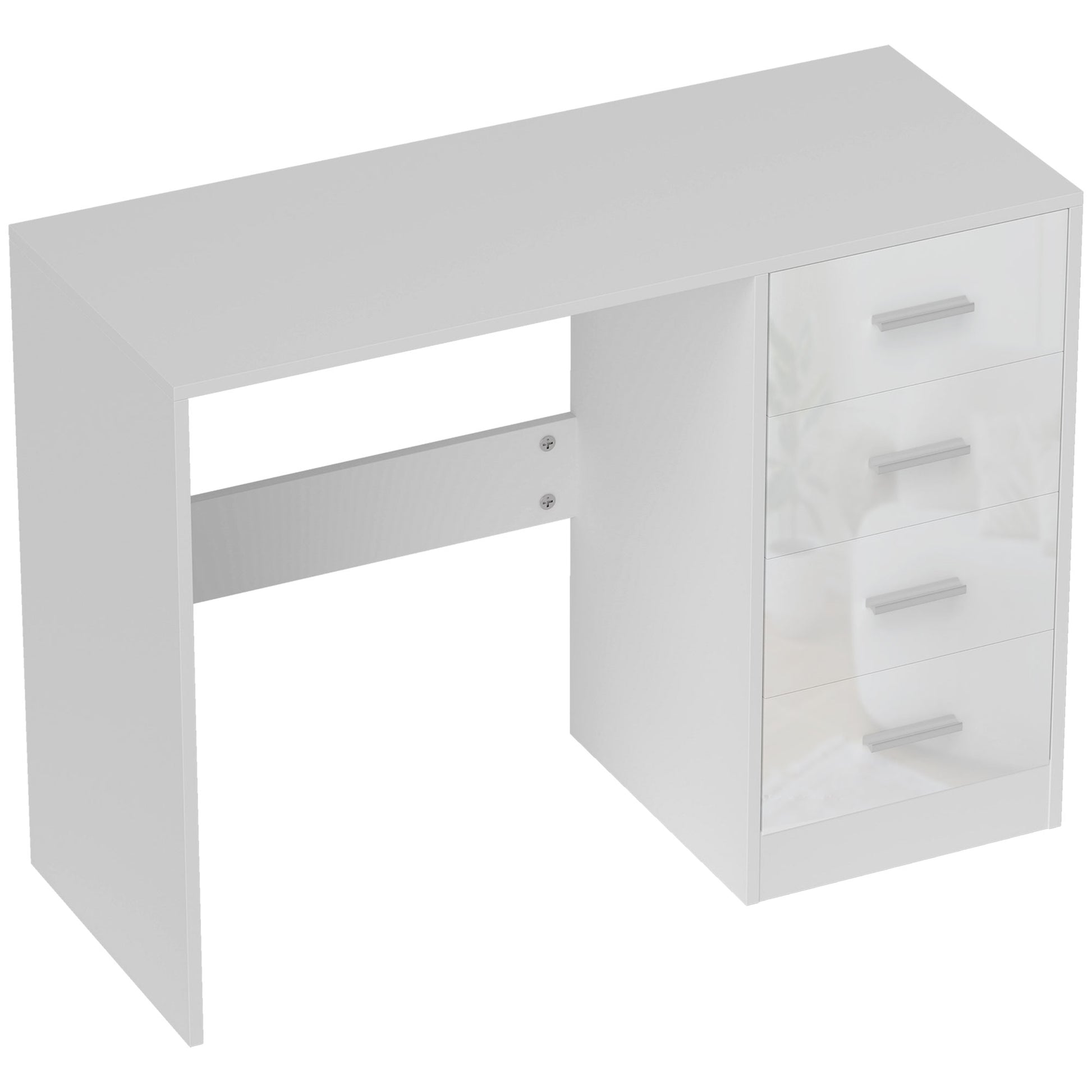 Photo of HOMCOM Computer Desk with Drawers, Dressing Table, High Gloss Home Office Writing Workstation, White in White colour on a white background