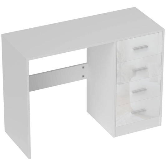 Photo of HOMCOM Computer Desk with Drawers, Dressing Table, High Gloss Home Office Writing Workstation, White in White colour on a white background
